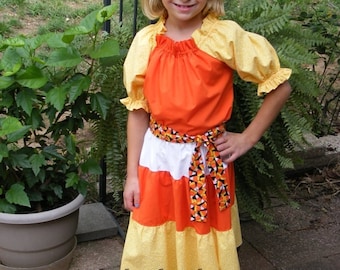 Girls toddler Candy Corn Fall peasant top and skirt outfit with candy corn sash belt Thanksgiving Halloween autumn