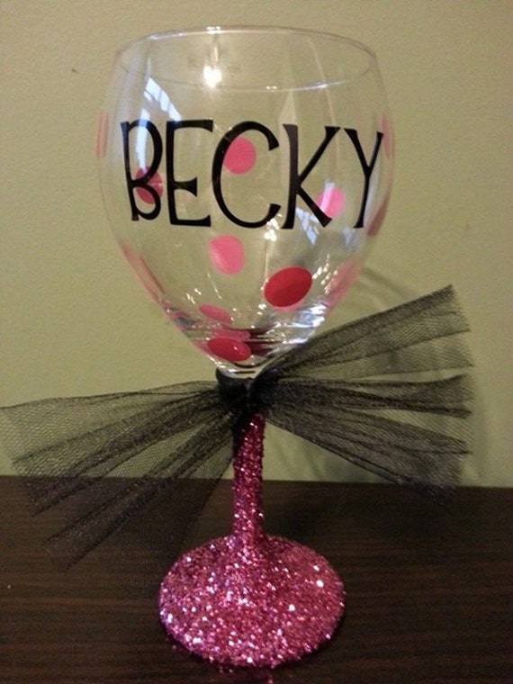 Items similar to Personalized Glitter Stemmed Wine Glasses; Birthday