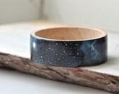 Handpainted bracelet, galaxy, dark blue bracelet, blue black white, wooden bracelet, space, one of kind, contemporary art, women bracelet