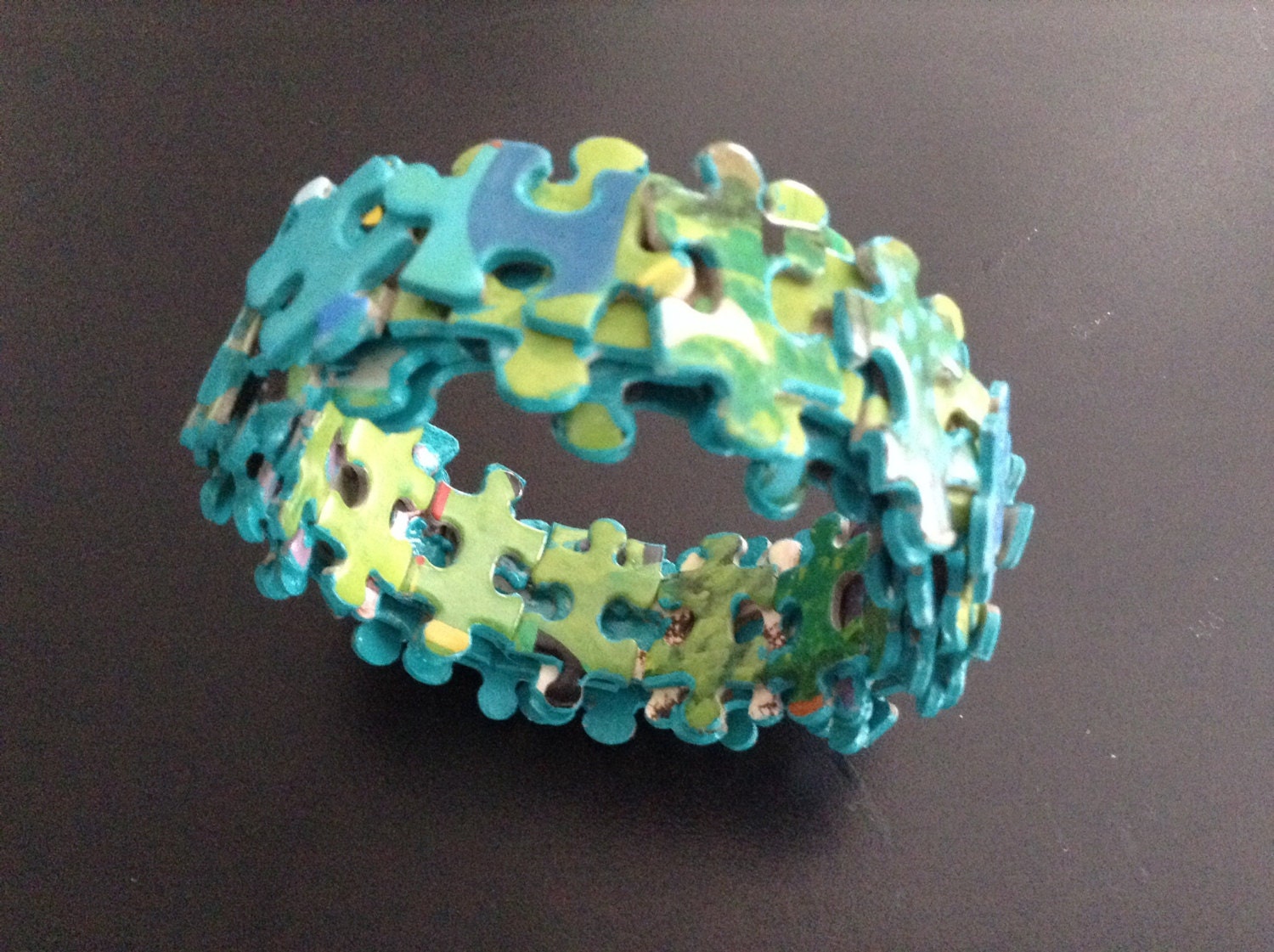 Jigsaw Puzzle Bracelet with teal turquoise green by SJPuzzles