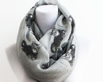 Gray Cat Scarf, Cat Infinity Scarf, Kitty Scarf, Fall Scarf, Winter Scarf, Christmas Gift, For Her, Womens Scarves, For Women, For Mom