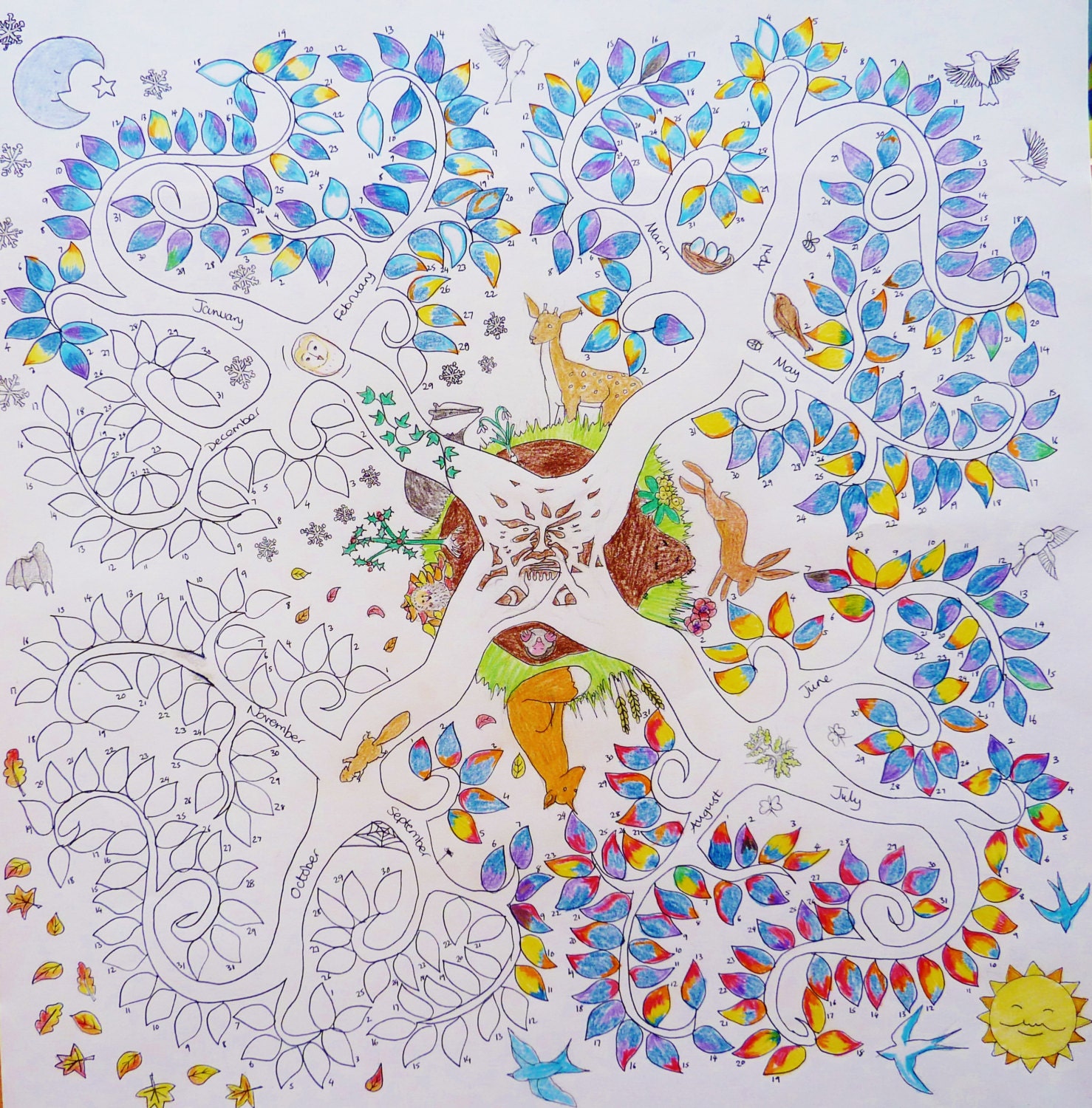 Weather Tree Calendar Poster Colouring / coloring in