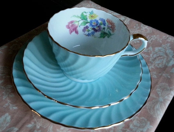 Antique Aynsley robin's egg blue swirl tea cup by Pickedtwice