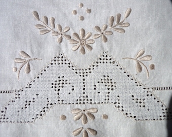 French intricate hand embroidered tray cloth.