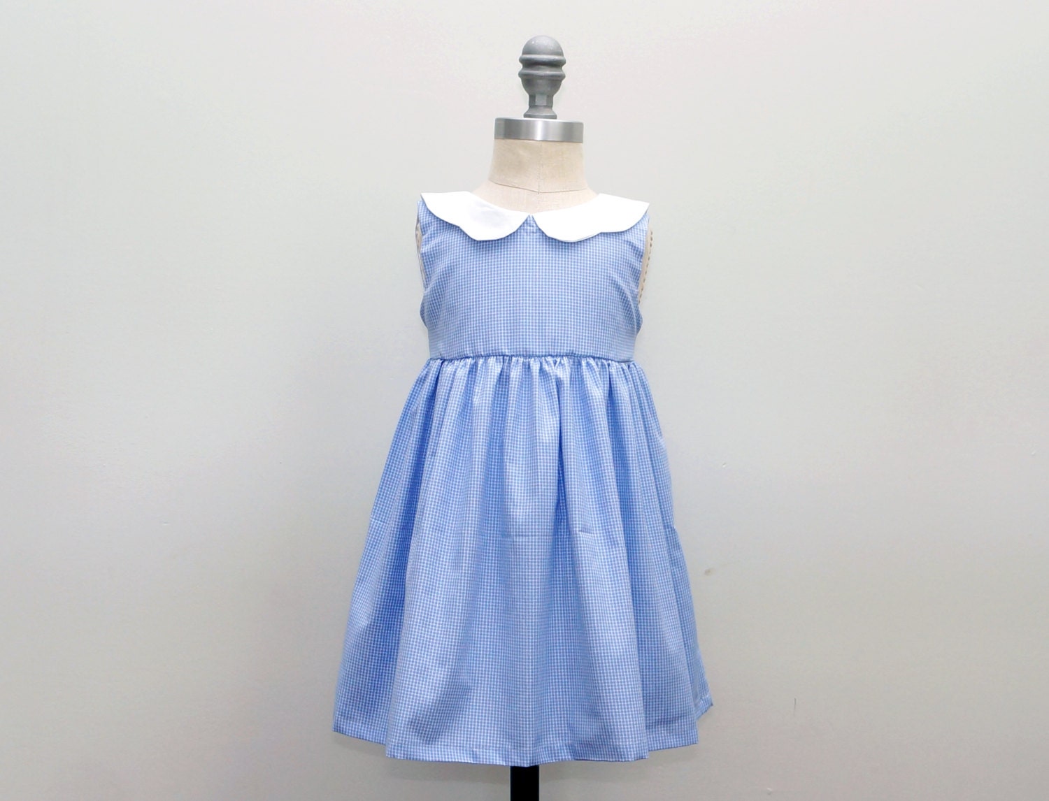 Blue & White Gingham Dress Peter Pan Collar by PalmValleyKids