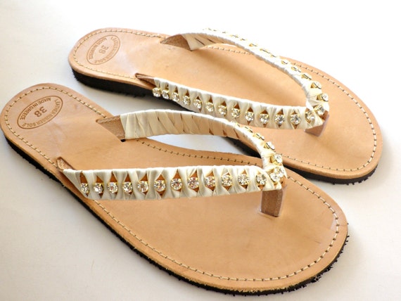 Wedding sandals with gold crystal rhinestone ivory satin