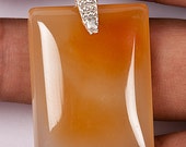 Carved  Square Shape Orange Chalcedony Pendant