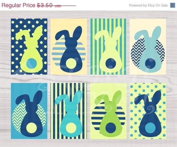 ON SALE 50 % OFF Blue Green Printable Gift Tag Easter Bunny in Spring Colors Instant Download Png file Pdf file Il_570xn