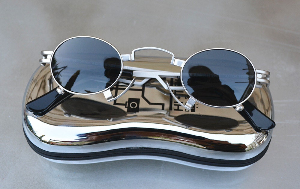 Hi Tek Alexander small oval stainless steel gold frame vampire Goth Steampunk Polarized lenses sunglasses smoke lens steampunk buy now online