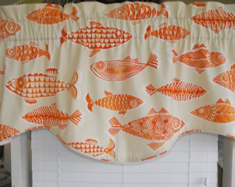 Something Fishy window valance, fish valance, window valance, window treatment valance, orange valance
