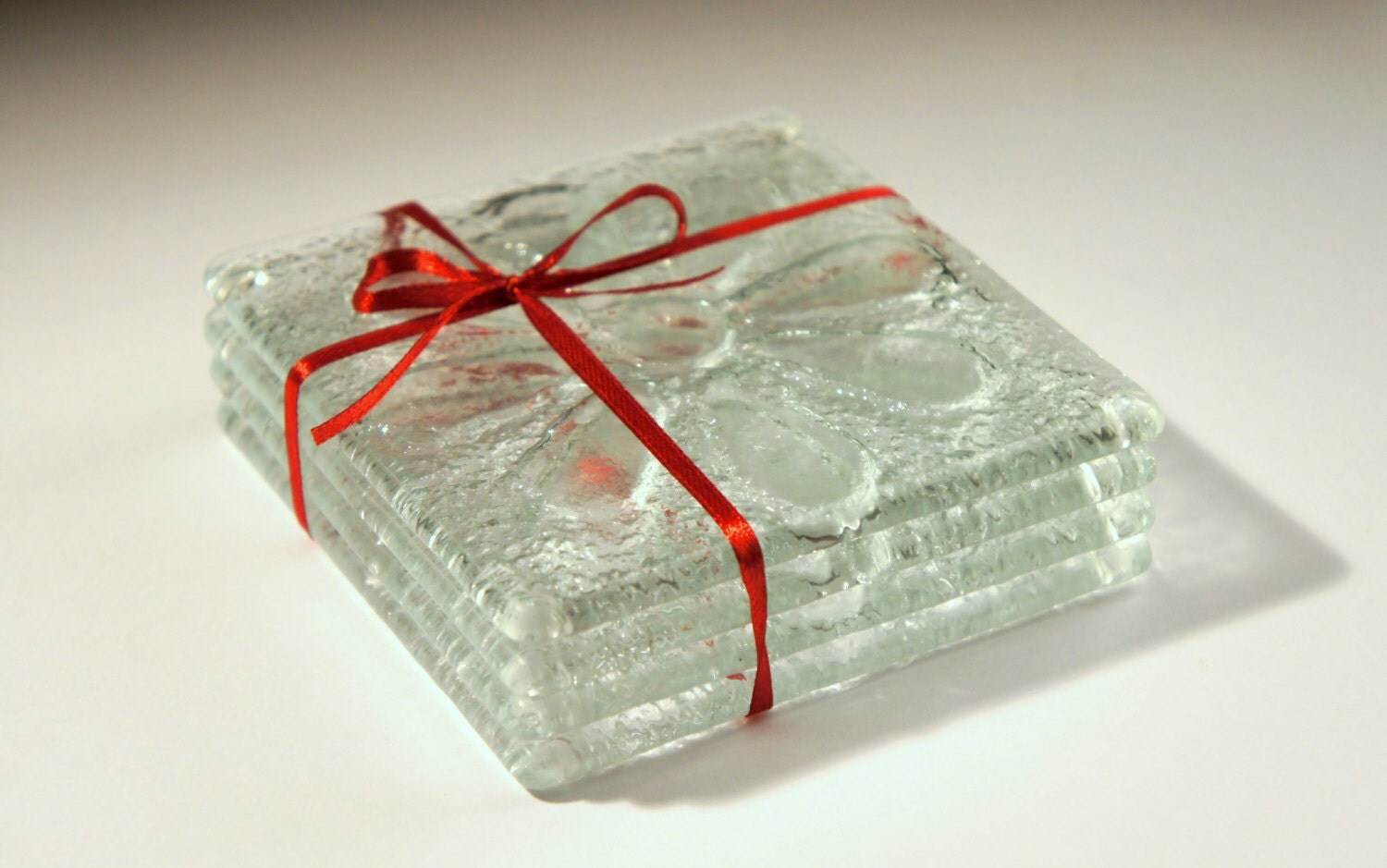 Clear Daisy Glass Coasters Set of 4 Fused Glass Coasters