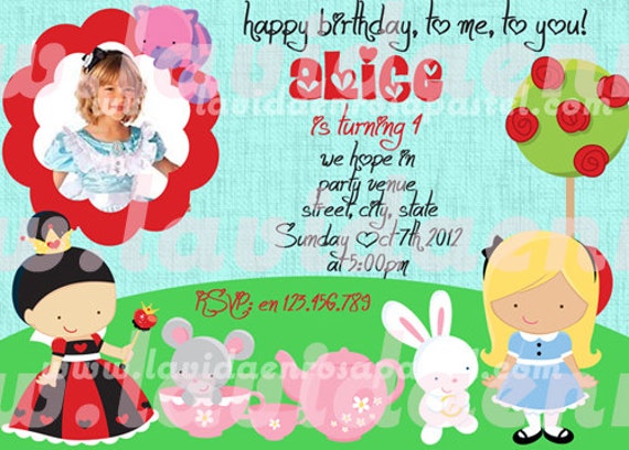Alice in Wonderland Invitation - Printable Party Invitation Design - FREE thank you card Il_570xn