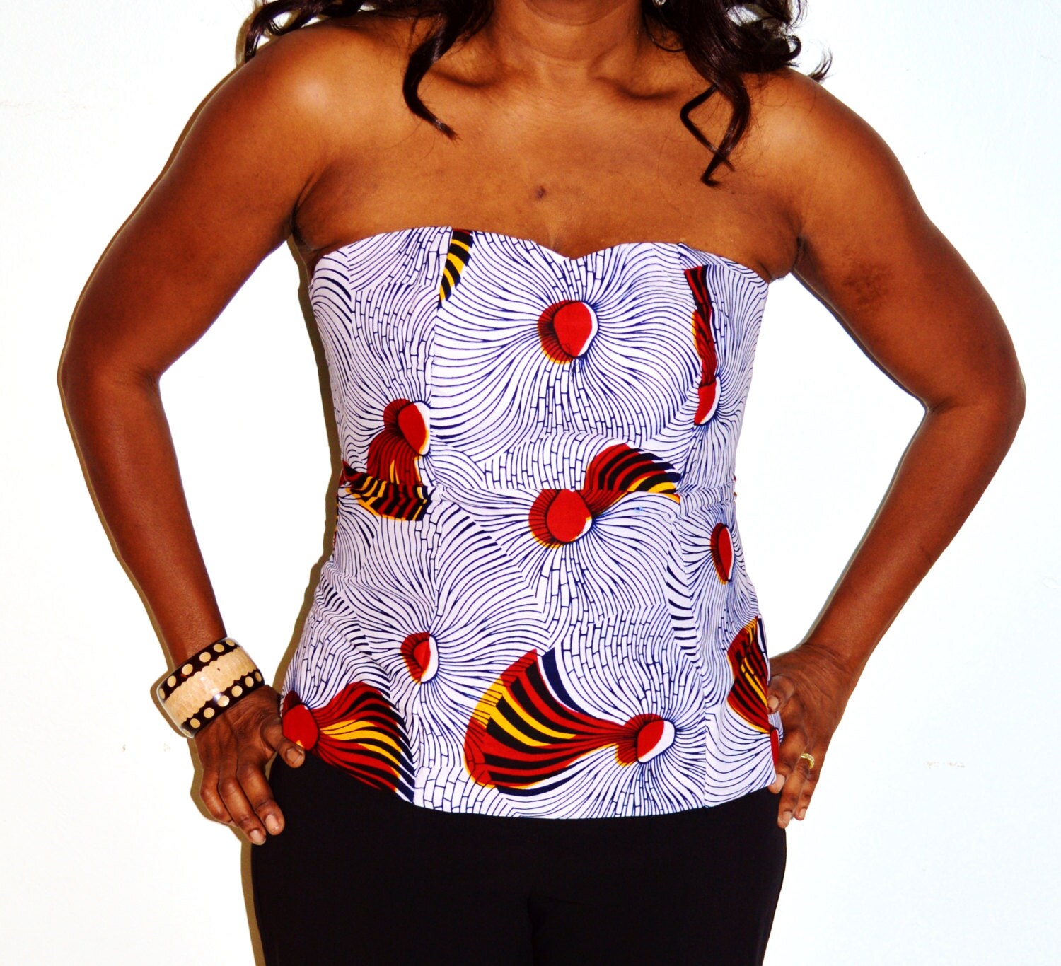 Red Black And White African Ankara Strapless bustier top