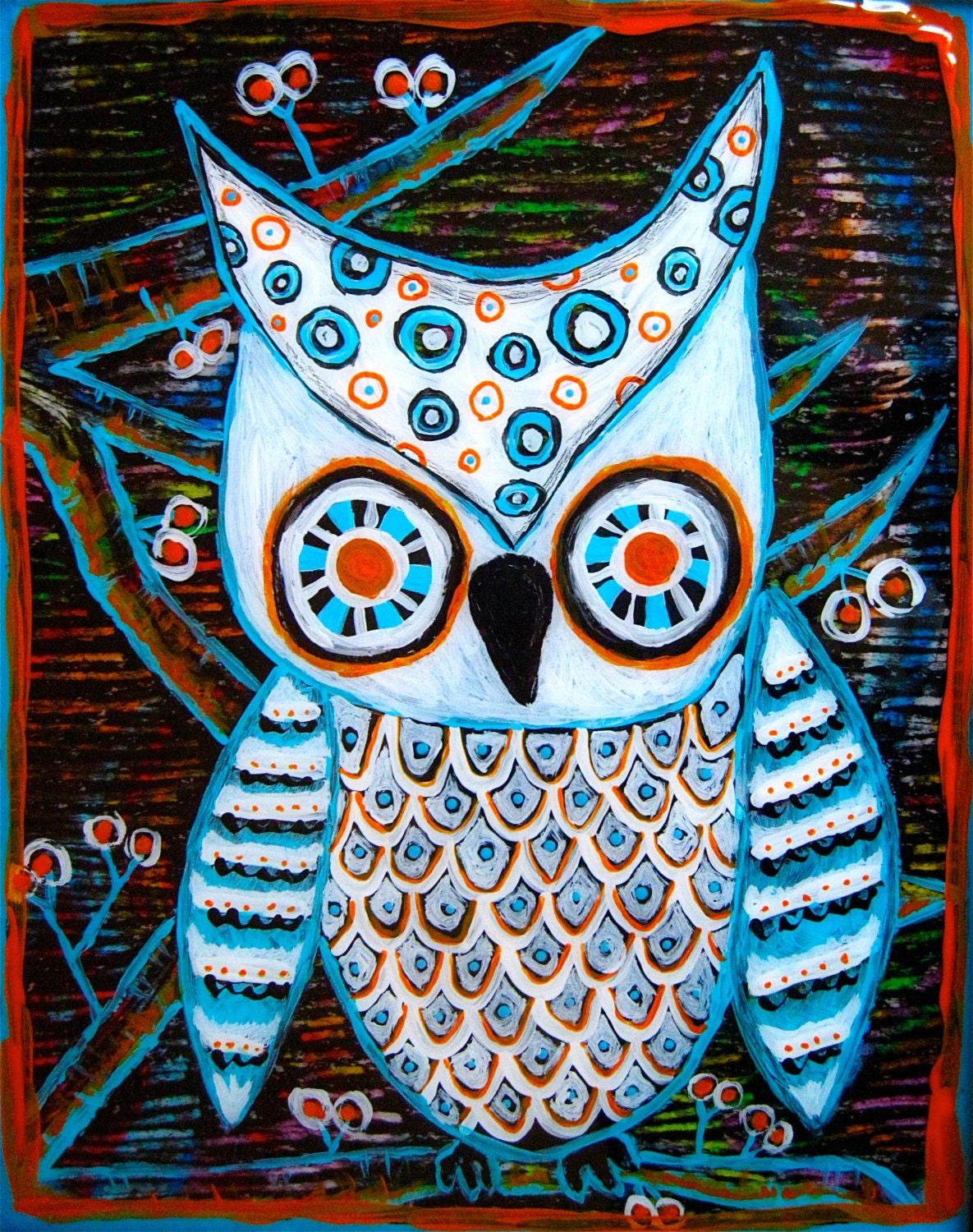 Folk art Owl mixed media painting ON SALE