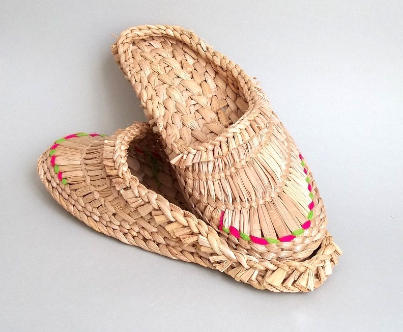 Vintage Russian Folk Stile Woven Straw Shoes. Vintage Bast