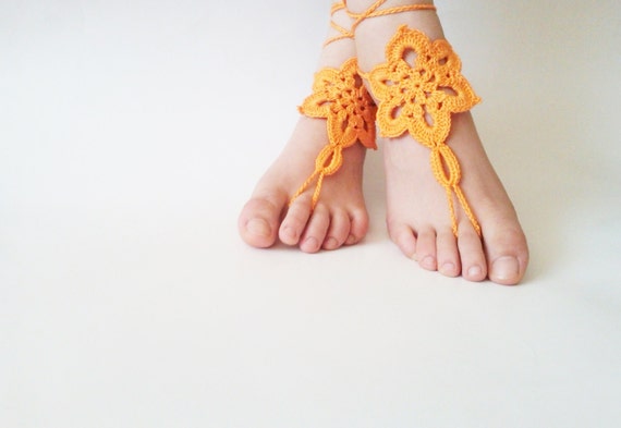 Barefoot Sandals,Foot Accessories,Summer Accessories,Crochet Beach Sandals,Orange Barefoot,bridesmaid Accessories / 100% Egyptian cotton