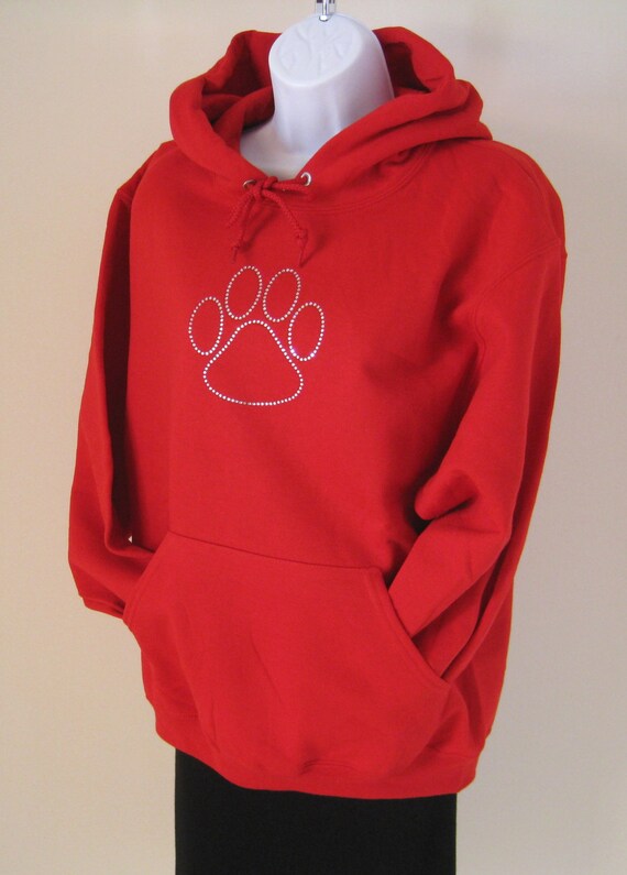 Paw Print Hoodie Dog Themed Red Sweatshirt with Hood
