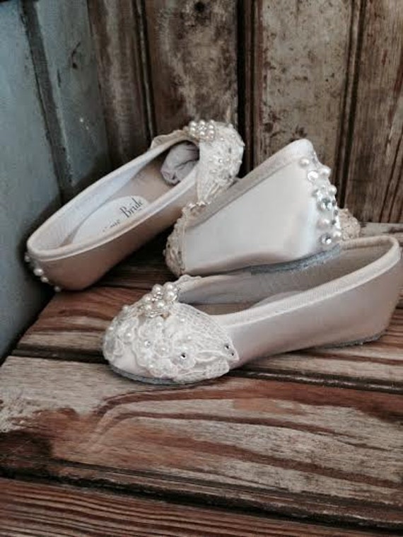 Custom Ballet Style Ivory Flower Girl Shoes Satin Beaded