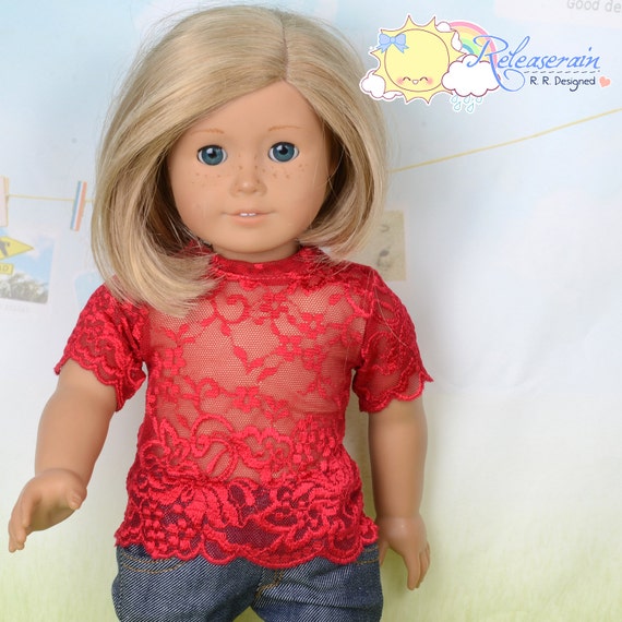 Doll Clothes Red Lace Short Sleeves Tee Shirt Top by Releaserain