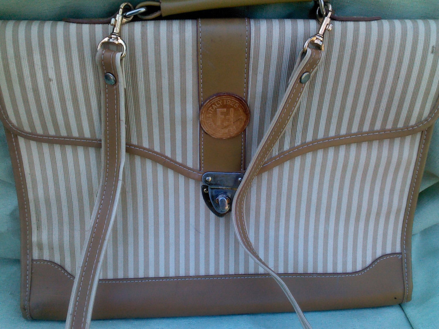 Fendi Roma Italy 1925 handbag/breif case vintage tan striped