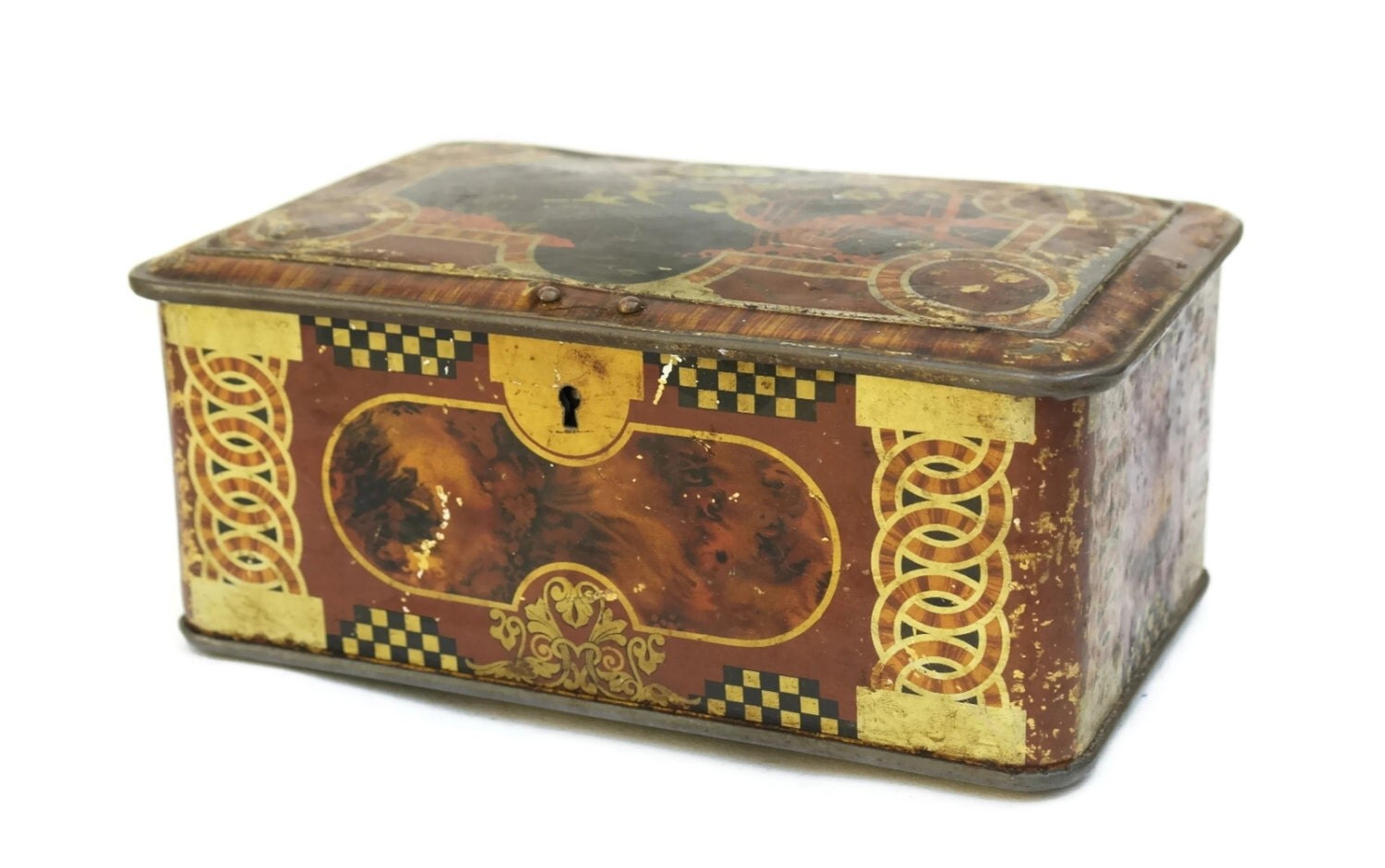 Antique Tin Tea Caddy. Litho Tinware Box. Haute Juice