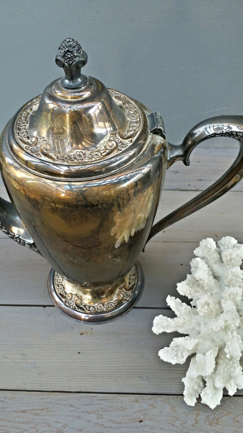 Silver Plated Tea Pot, Silver Coffee Pot Patina Shabby Chic French Cottage Haute Juice