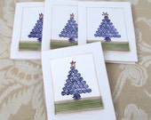 Christmas Note Cards - Set of 4 Note Cards - Small Gift Cards - Christmas Theme - Purple - Blank Card - Hand Stamped - Christmas Tree