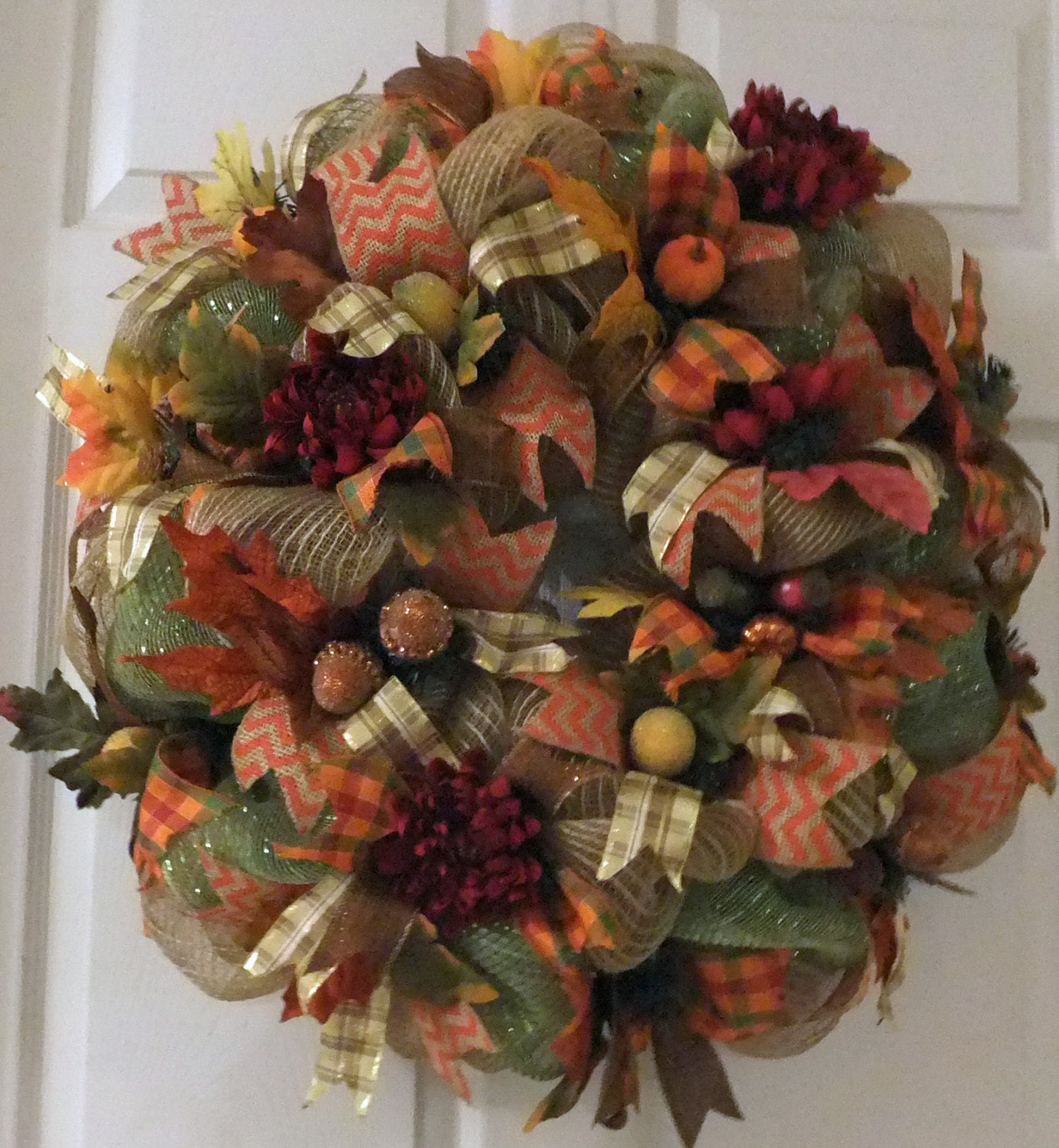 Deco Mesh Fall Wreath Burlap Mesh Fall Acorns and Pumpkins