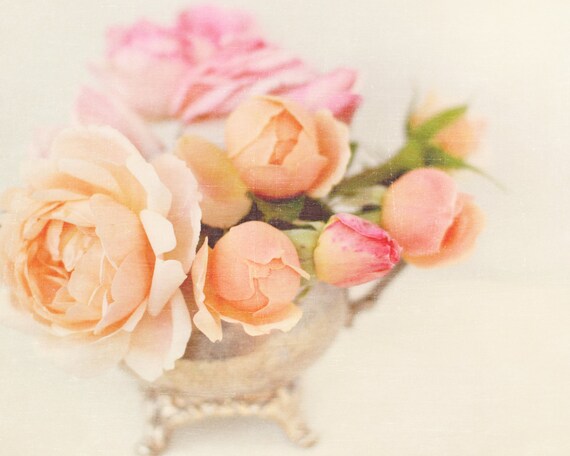 Items similar to pink and peach roses, vintage rose print, David Austen ...
