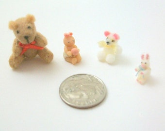 Miniature Teddy Bears, Dollhouse Teddy Bears, Miniature Bears, Dollhouse Bears, Miniature Baby, Miniature Rabbit, Dollhouse Plush, Choose 1