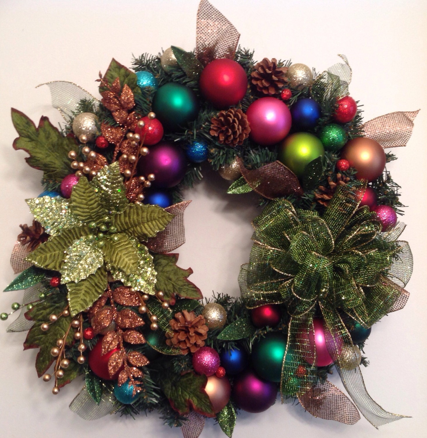 Jewel Toned Holiday Wreath by CustomCreationsMore on Etsy