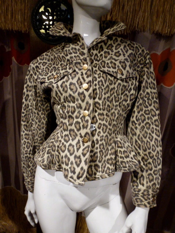 1990 Gaultier Leopard Jean Jacket Corset Pin up Peplum