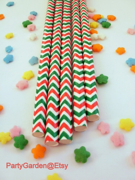 50 Christmas Holiday Chevron Paper Straws - With Free Printable DIY Flags Il_570xn