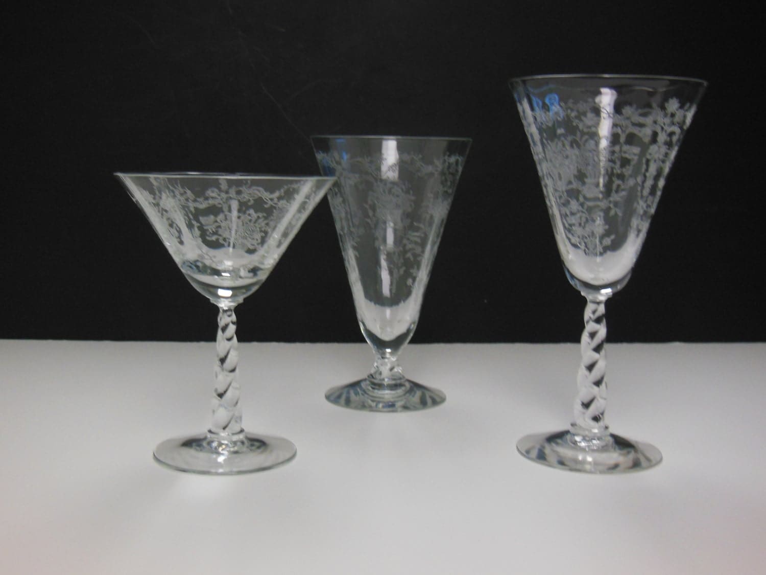 Fostoria Mayflower Etched Twisted Stemware 18 Pieces