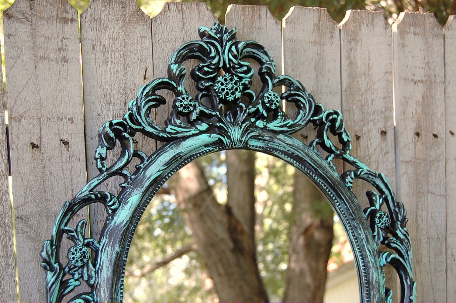 Shabby Chic Mirror Turquoise Aqua Black Hanging Mirror