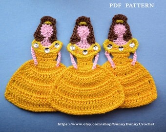 Applique Pattern, Crochet Applique Pattern, Applique design, Princess Belle, Applique Template, Applique patterns, Crochet princess, child