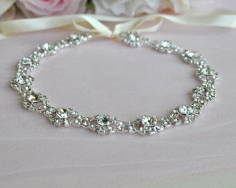 Wedding Hair Accessory, Beaded Headband, Bridal Headband, Crystal Ribbon Headband, rhinestone headband, hair accessory, Accessory, wedding