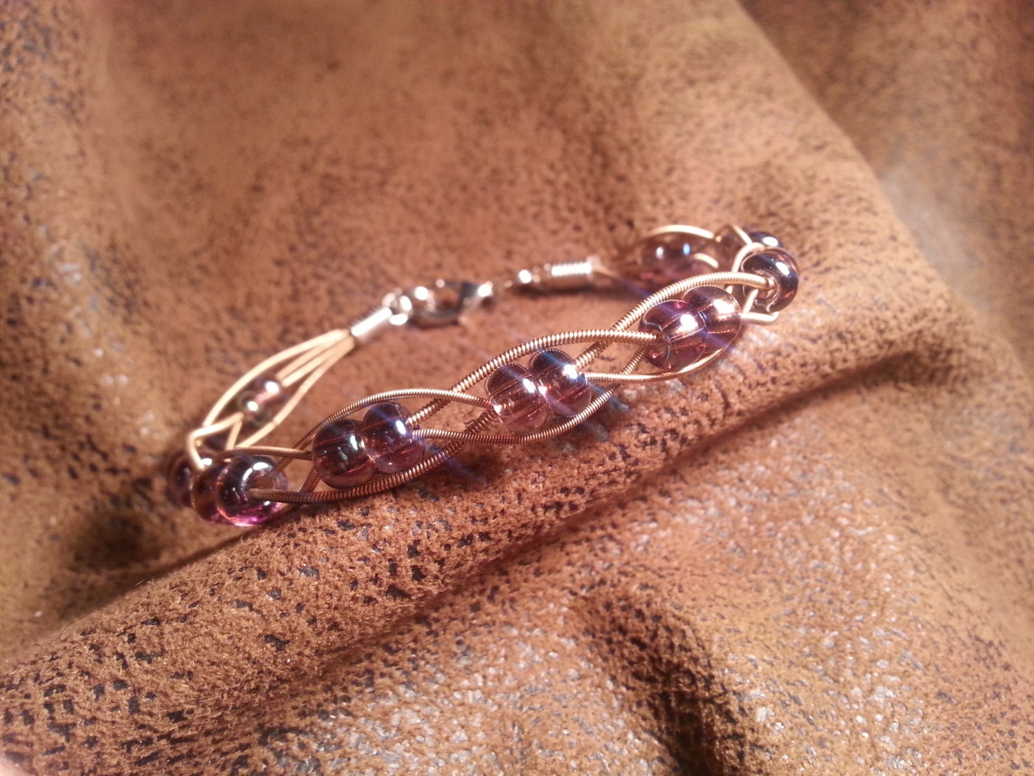 Guitar String 4 Braid Bracelet with Glass Beads by AuntJobysAttic