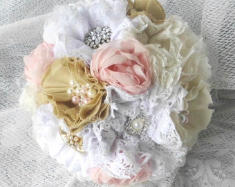 Items similar to Brooch Bridal Bouquet, Wedding Bouquet, Ivory, Gold ...