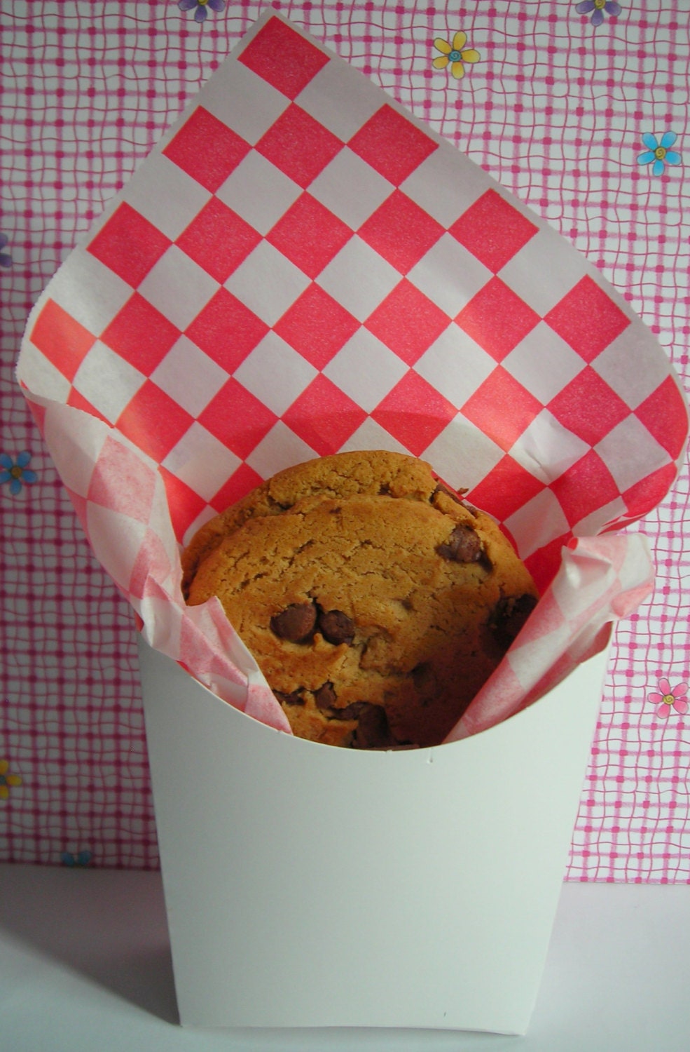 25 plain white Paper French Fry Containers AND 25 Red checker