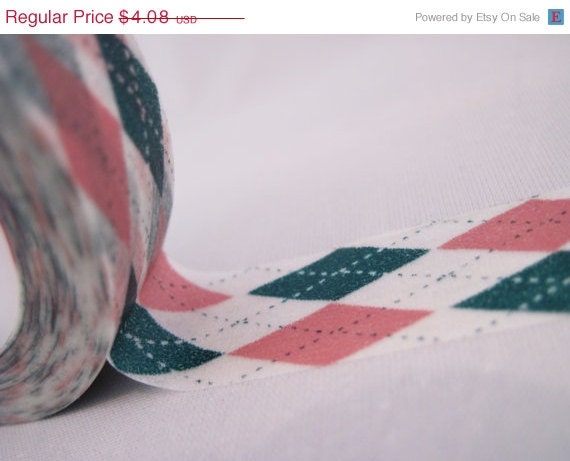 ON SALE 15 Yards Pink, Green and white Argyle washi tape Il_570xn