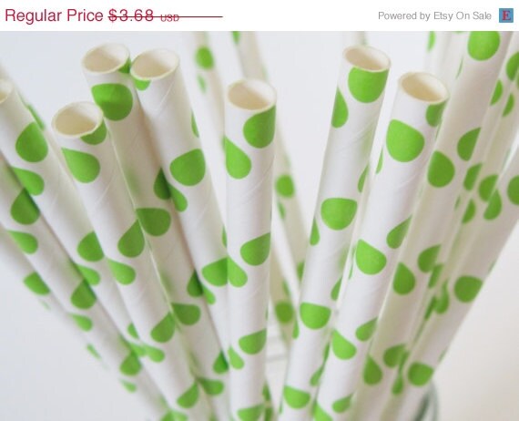 ON SALE 25 Lime Green Polka Dot Paper Straws - ships less than 24 hours Il_570xn