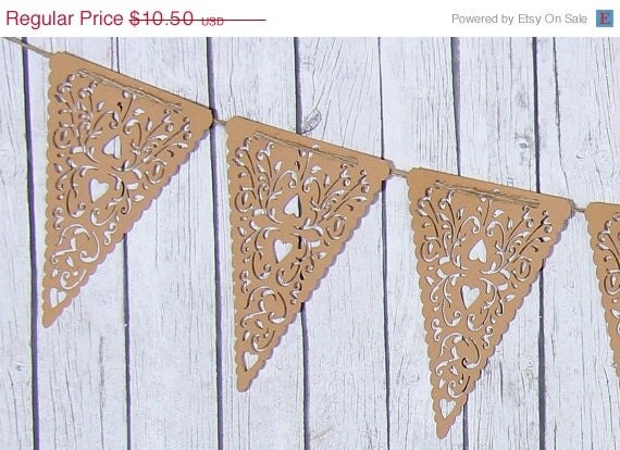 ON SALE Kraft Paper Lace Triangle Banner Pennant Garland Bunting Photo Prop Love Family Party reusable banner Il_570xn