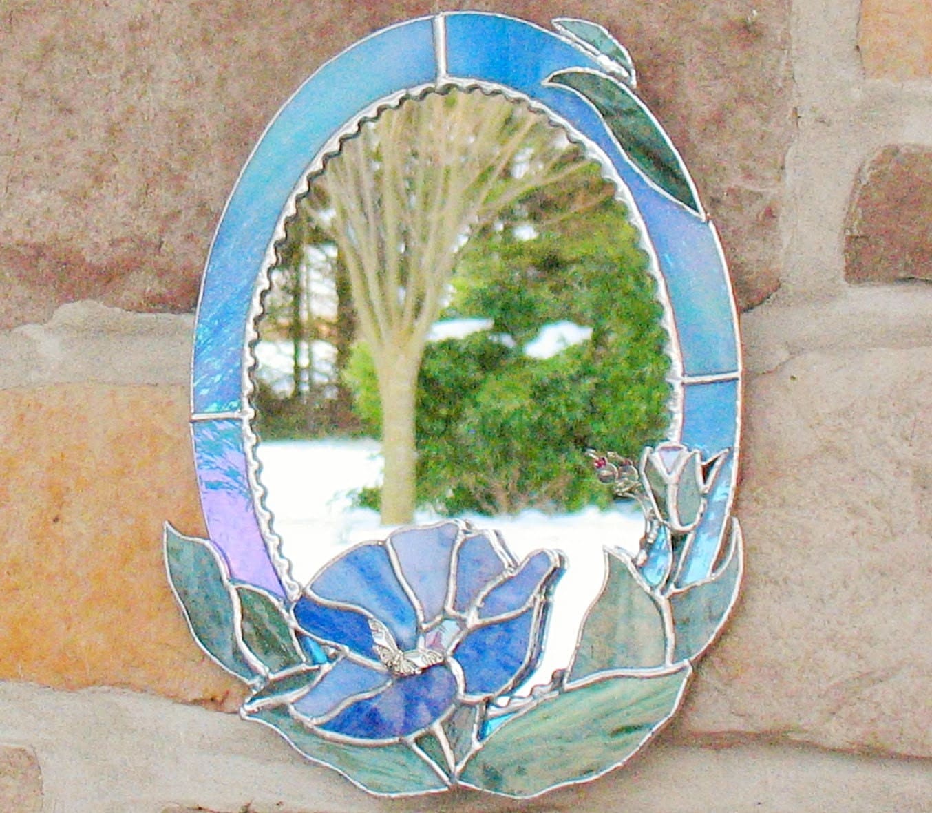 Blue Oval Decorative Mirror In Stained Glass By Clearerimage