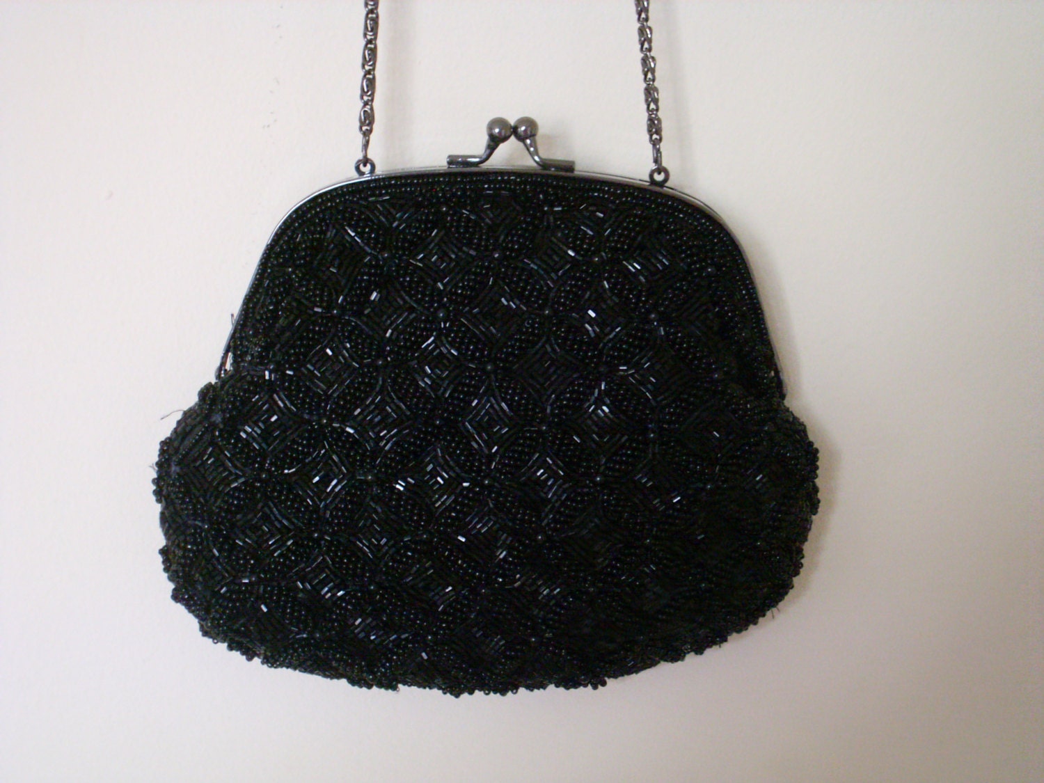 Black Beaded Satin Evening Bag Double Sided Evening Bag