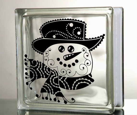Snowman Glass Block