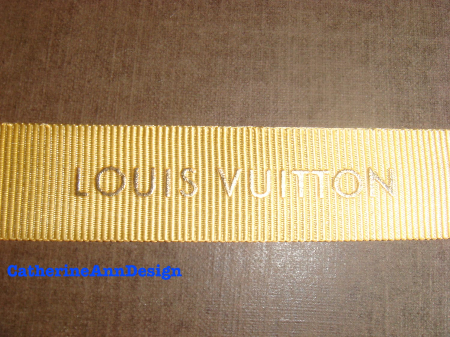 Authentic DESIGNER ribbon 1 yard Gold w/ Gold embossed LOGO
