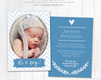 5x7 Birth Announcement Template (Baby Announcement) - Photoshop Template for photographers (BA1B) - INSTANT DOWNLOAD