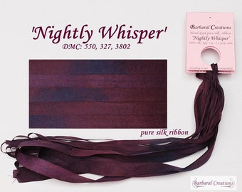 Hand dyed 13 mm wide pure silk ribbon, ruban de soie - 'Nightly Whisper'