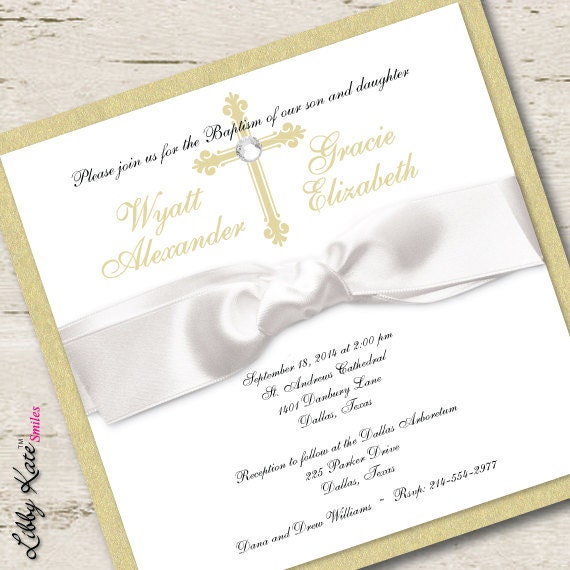 Twin Baptism Invitation Christening Boy and Girl Gold